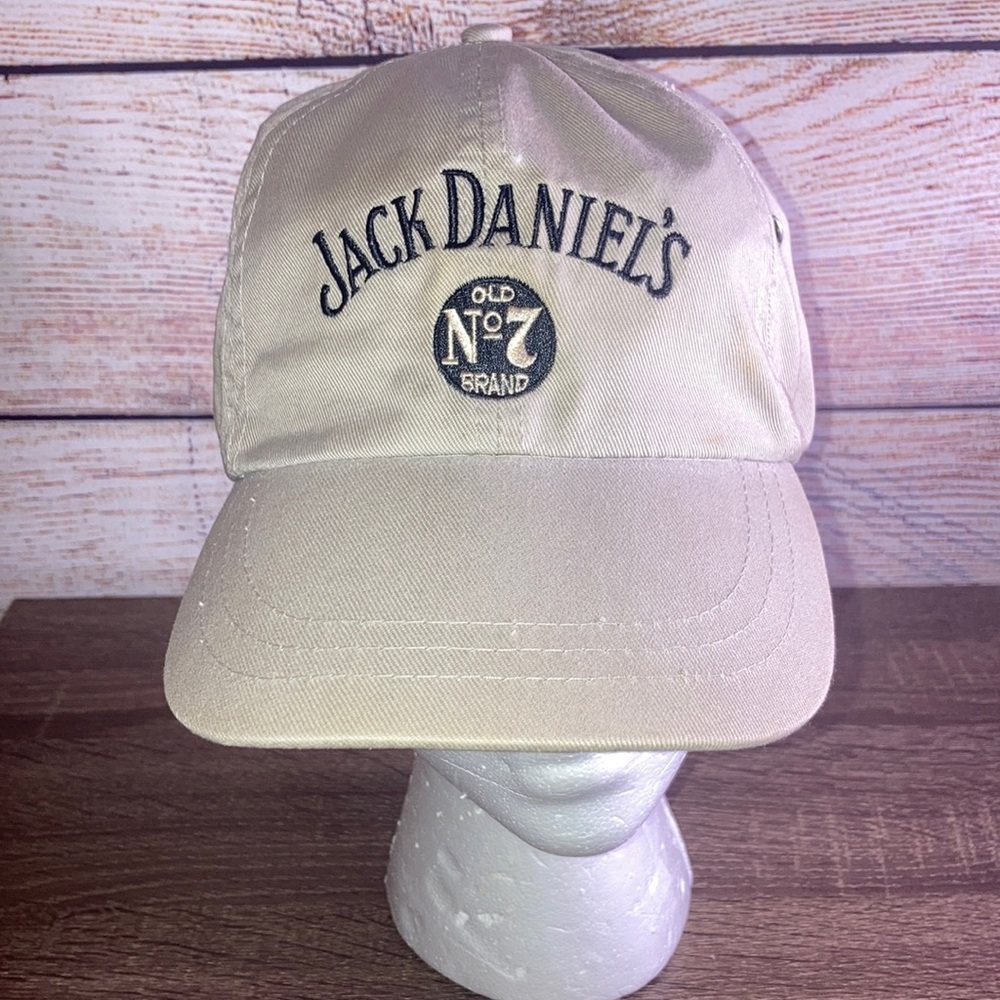 Pre Owned Jack Daniels adjustable hat khaki tan baseball trucker dad old no.7